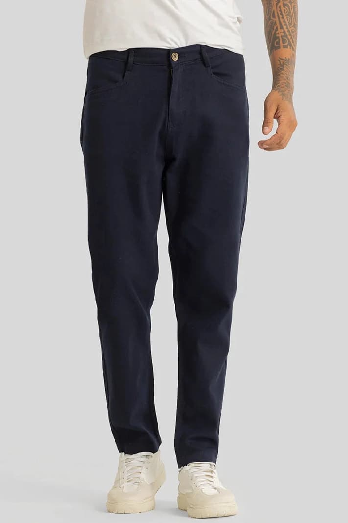 Men's Navy Casual Solid Regular Fit Chinos