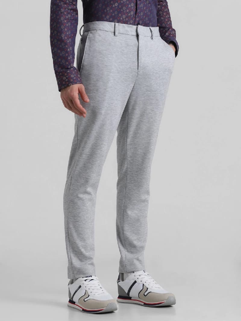 Men's Grey Casual Solid Slim Fit Trouser