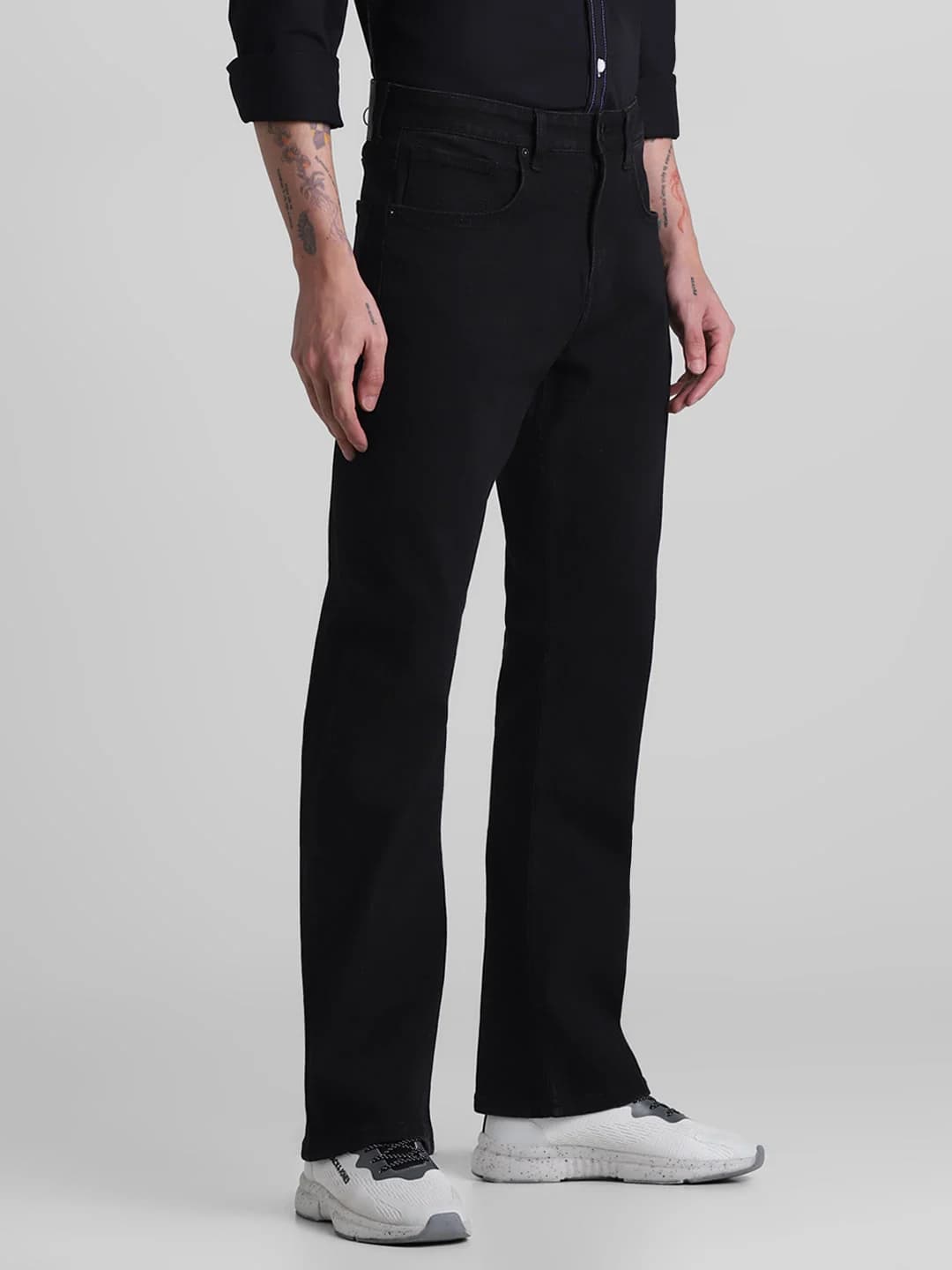 Men's Black Casual Solid Bootcut Fit Jeans