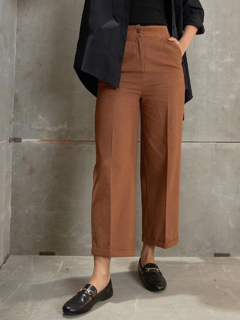 Women's Brown Casual Solid Straight Fit Trouser