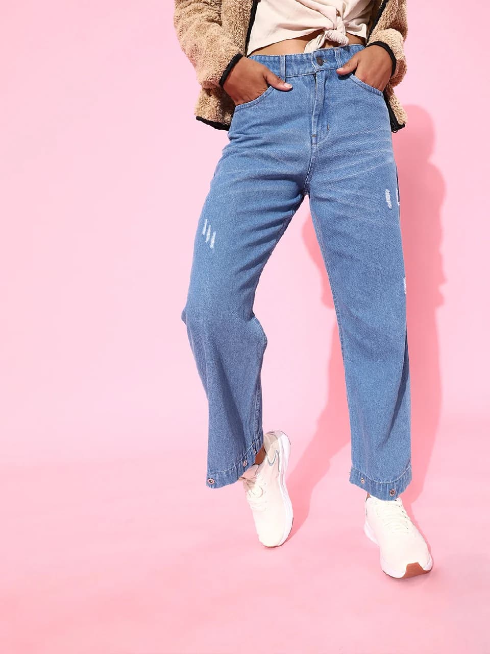 Women's Blue Casual Solid Straight Fit Jeans