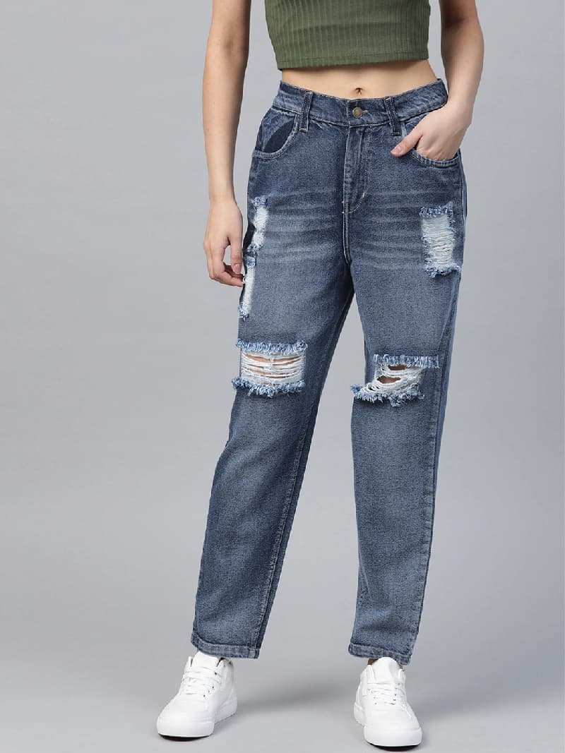 Women's Blue Casual Solid Tapered Fit Jeans