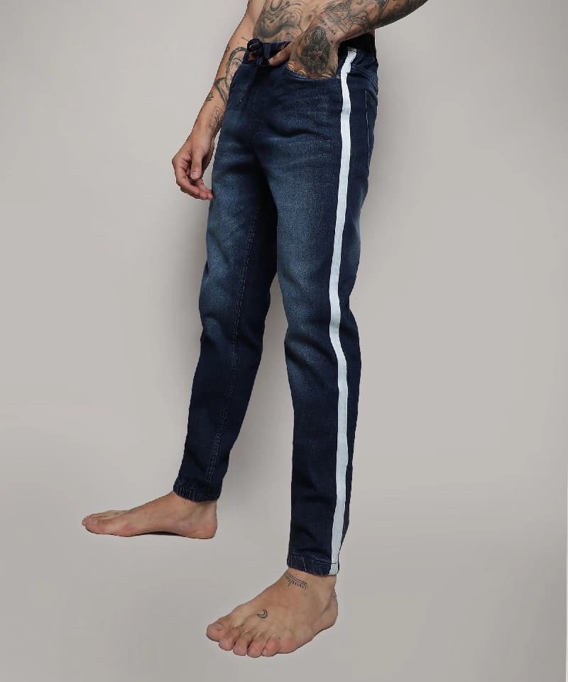 Men's Blue Casual Striped Jeans