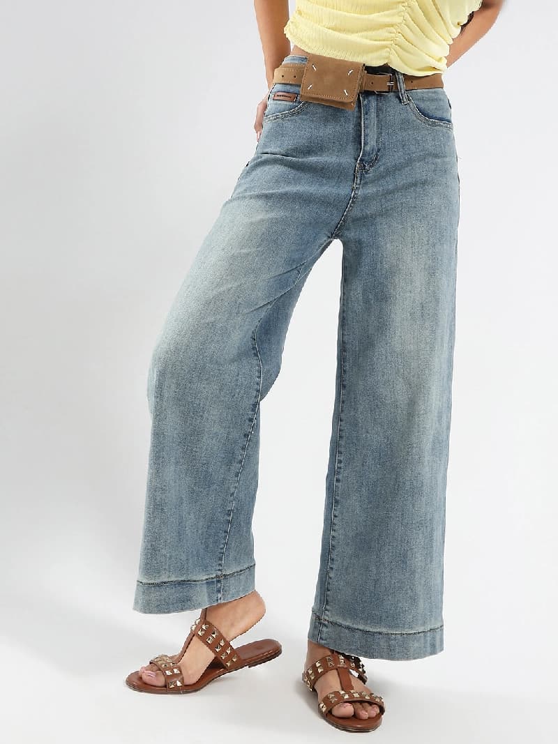 Women's Blue Casual Wide Leg Jeans