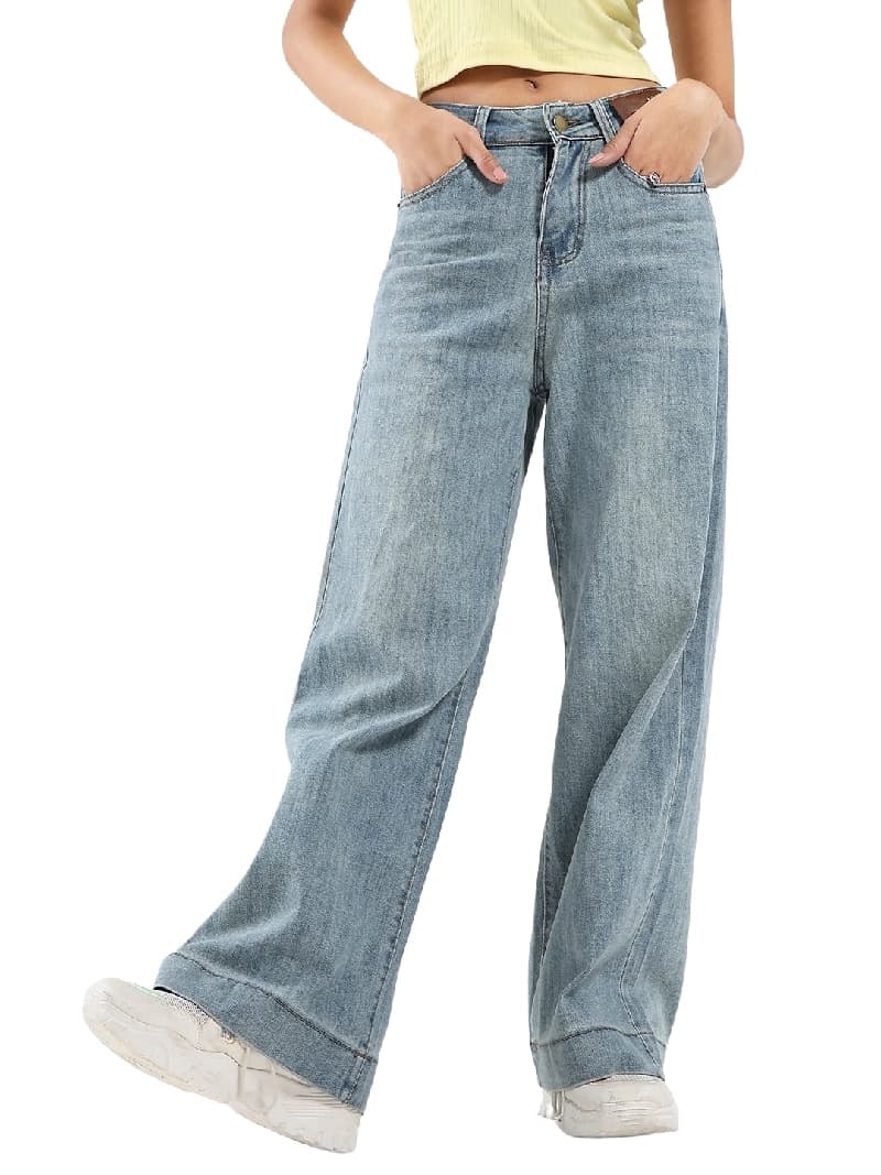 Women's Blue Casual Wide Leg Jeans