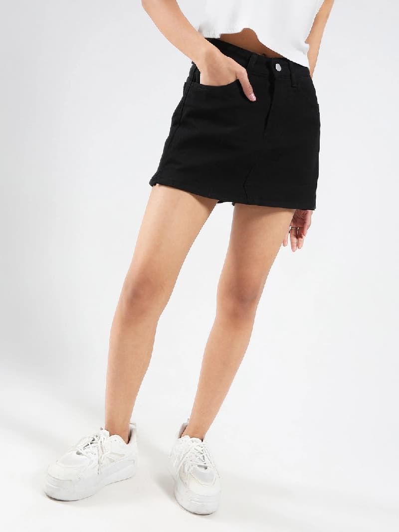 Women's Black Casual Solid Skirt