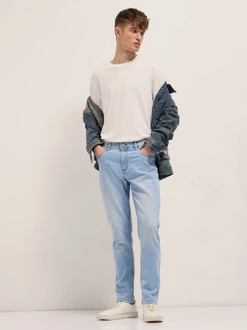 Men's Blue Casual Solid Slim Fit Jeans