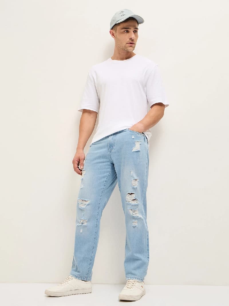 Men's Blue Casual Solid Regular Fit Jeans