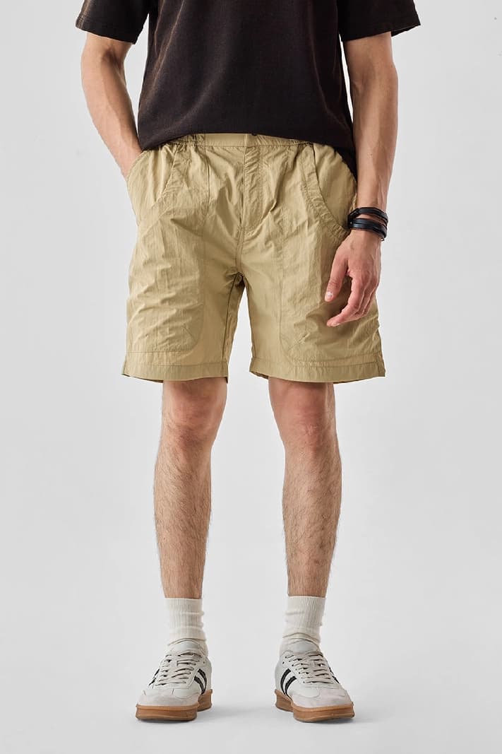 Men's Beige Casual Solid Oversized Fit Short