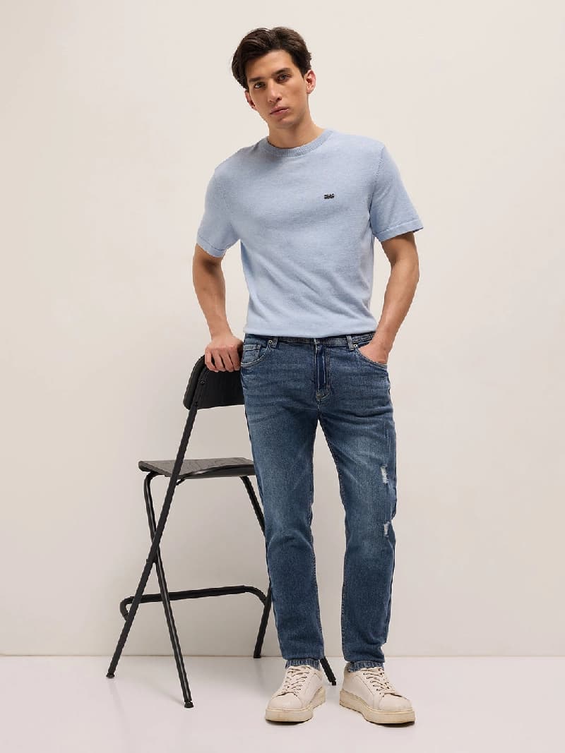 Men's Blue Casual Solid Slim Fit Jeans