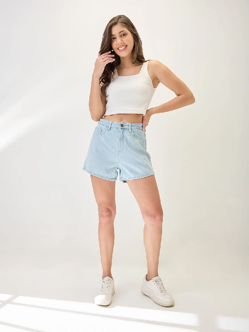 Women's Blue Casual Solid Slim Fit Short