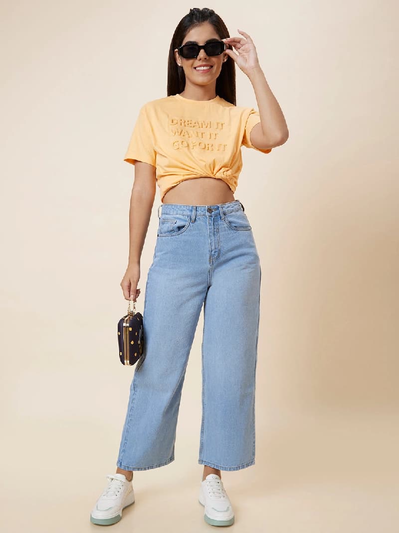 Women's Blue Casual Solid Straight Fit Jeans