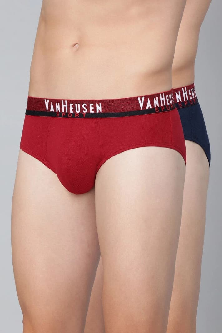 Men's Multicolor Sport Regular Fit Plush Back Elasticized Waistband Ultra Soft Solid Briefs - Pack of 2