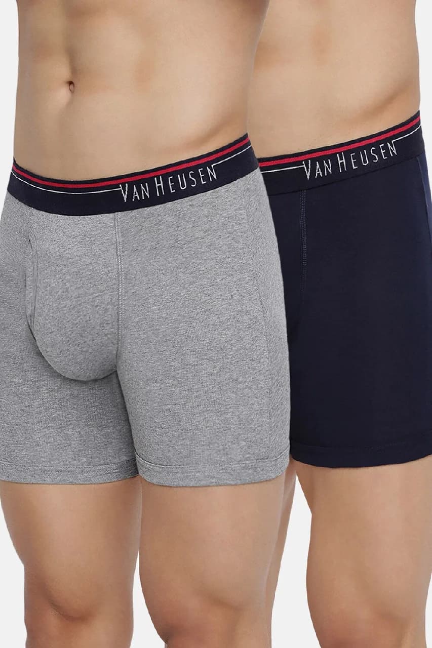 Men's Multicolor Solid Anti Bacterial & Colour Fresh Boxer Briefs - Dark Navy & Grey - Pack of 2