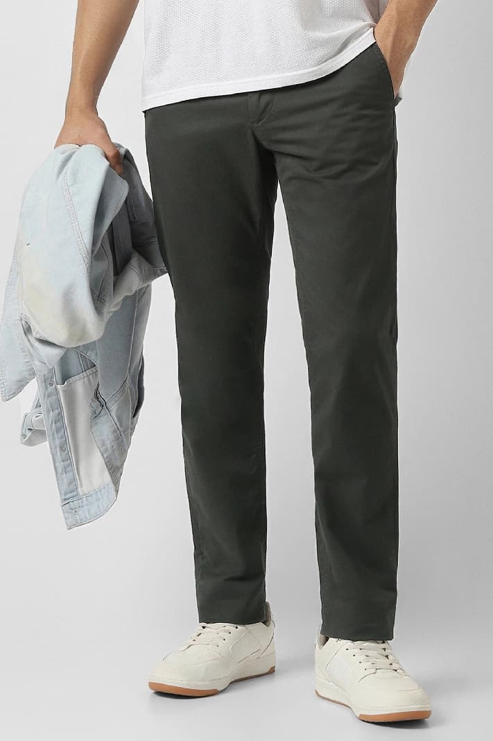 Men's Grey Casual Solid Slim Fit Trouser