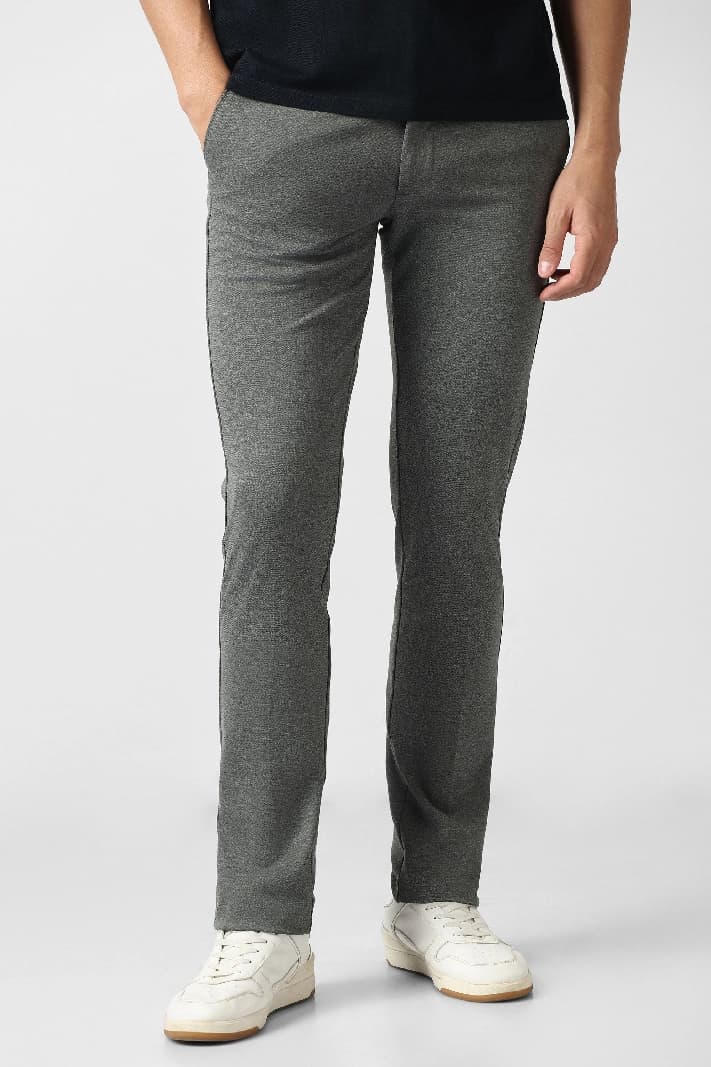 Men's Grey Casual Solid Slim Fit Trouser