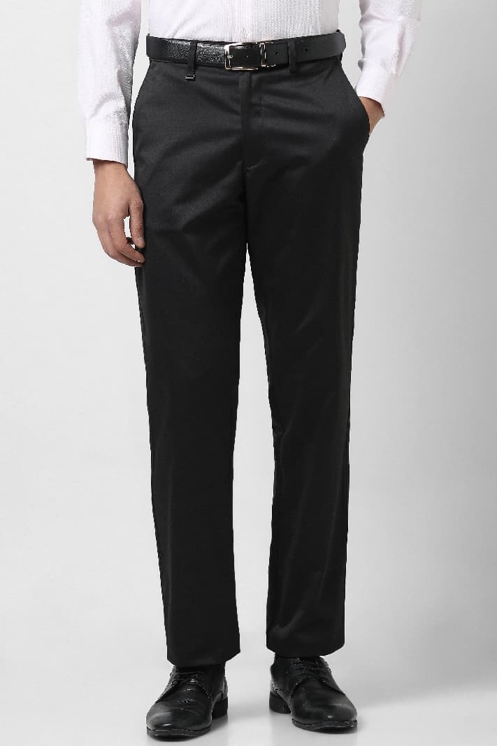 Men's Black Formal Textured Straight Fit Trouser