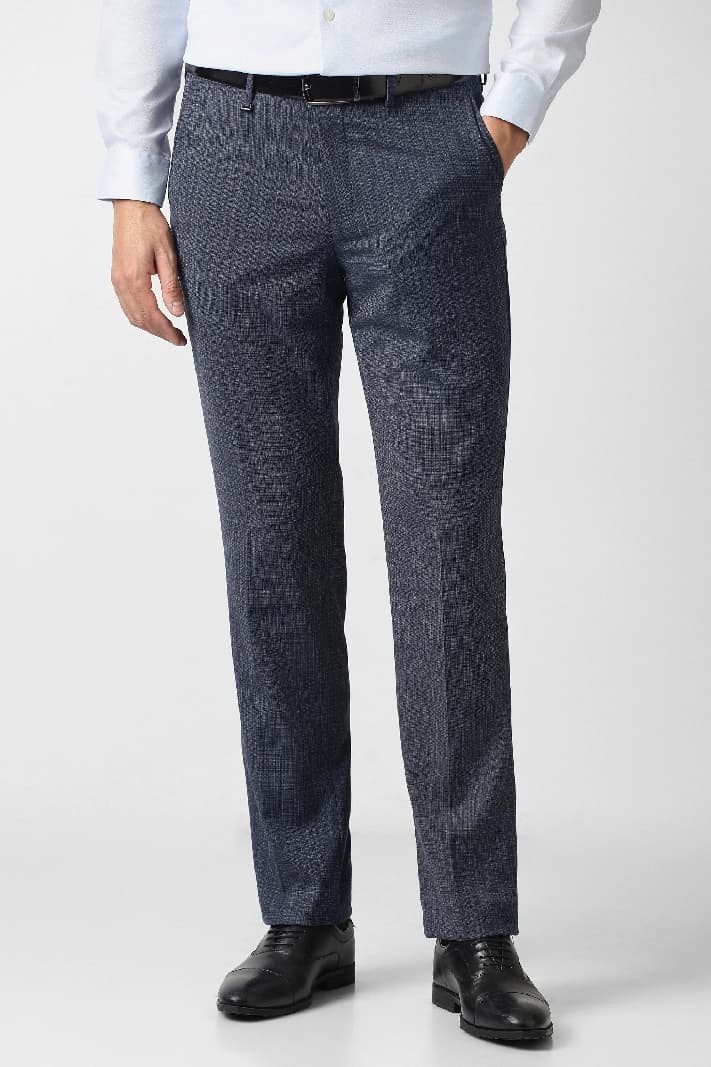 Men's Blue Formal Textured Straight Fit Trouser