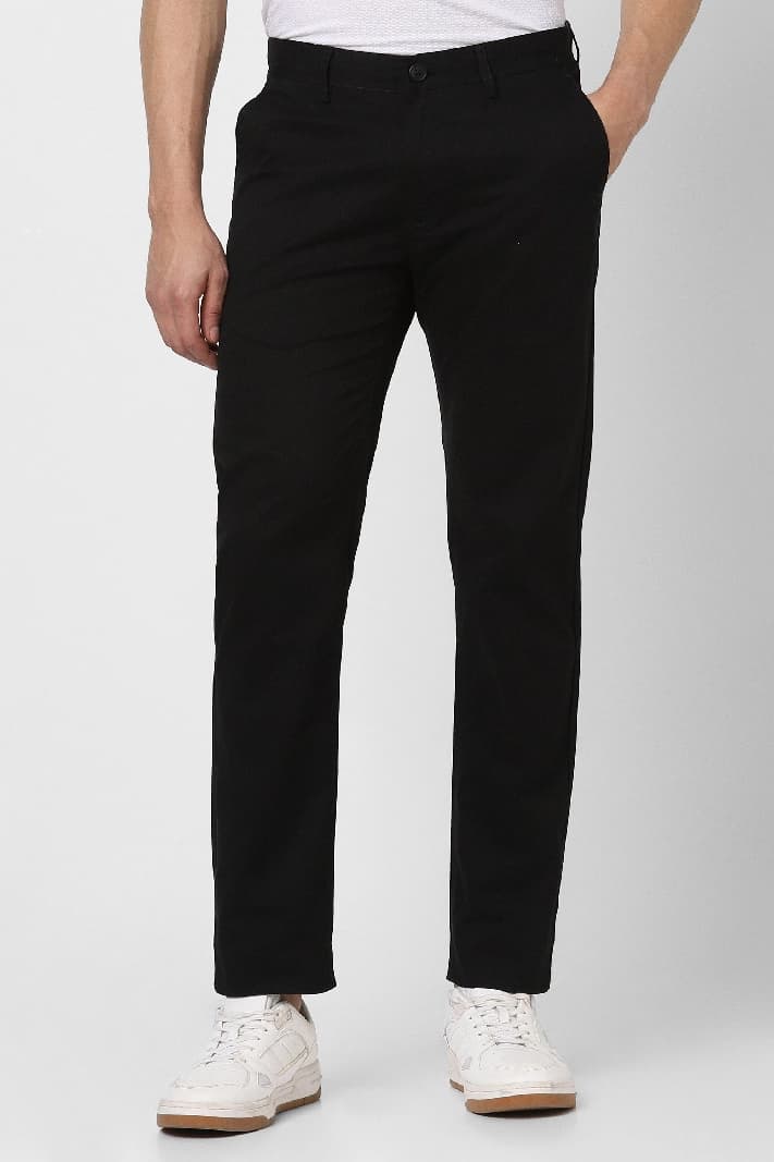 Men's Black Casual Solid Slim Fit Trouser