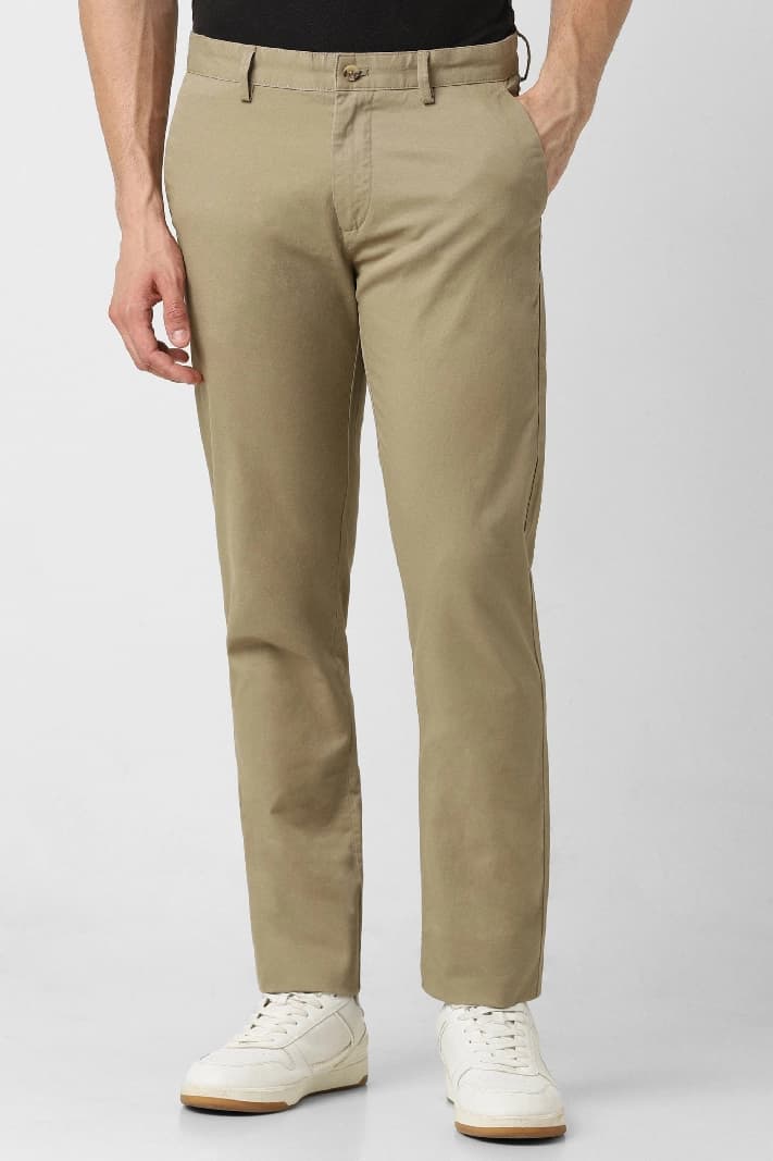 Men's Green Casual Solid Slim Fit Trouser