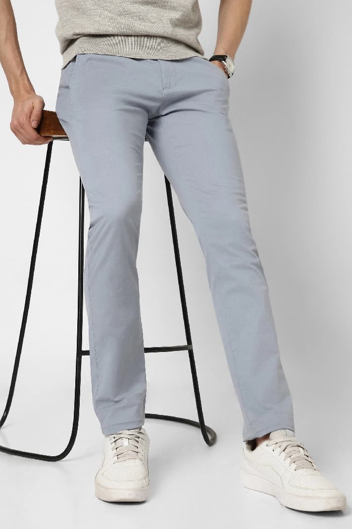 Men's Blue Casual Solid Slim Fit Trouser