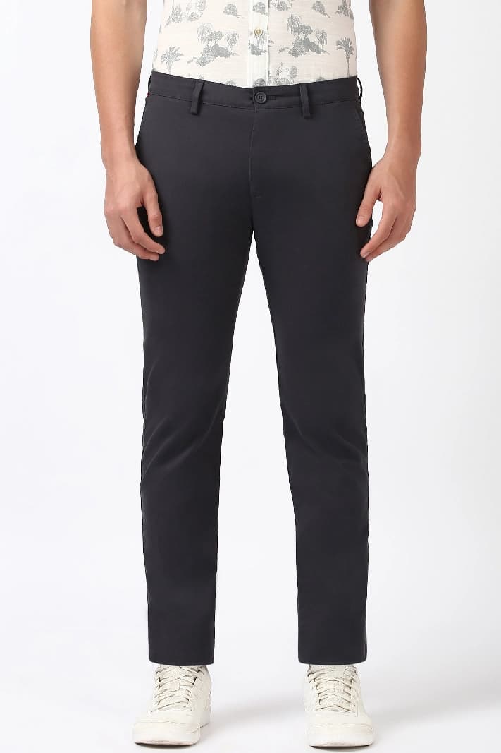 Men's Grey Casual Solid Slim Fit Trouser