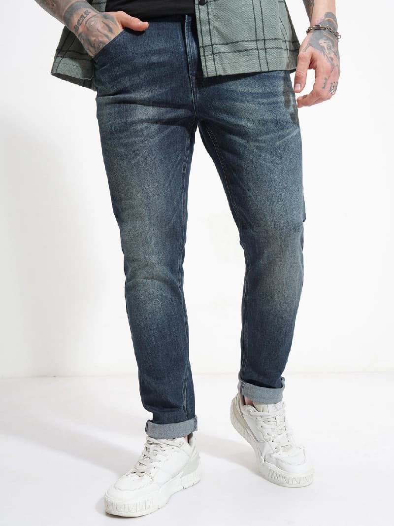 Men's Blue Casual Solid Slim Fit Jeans