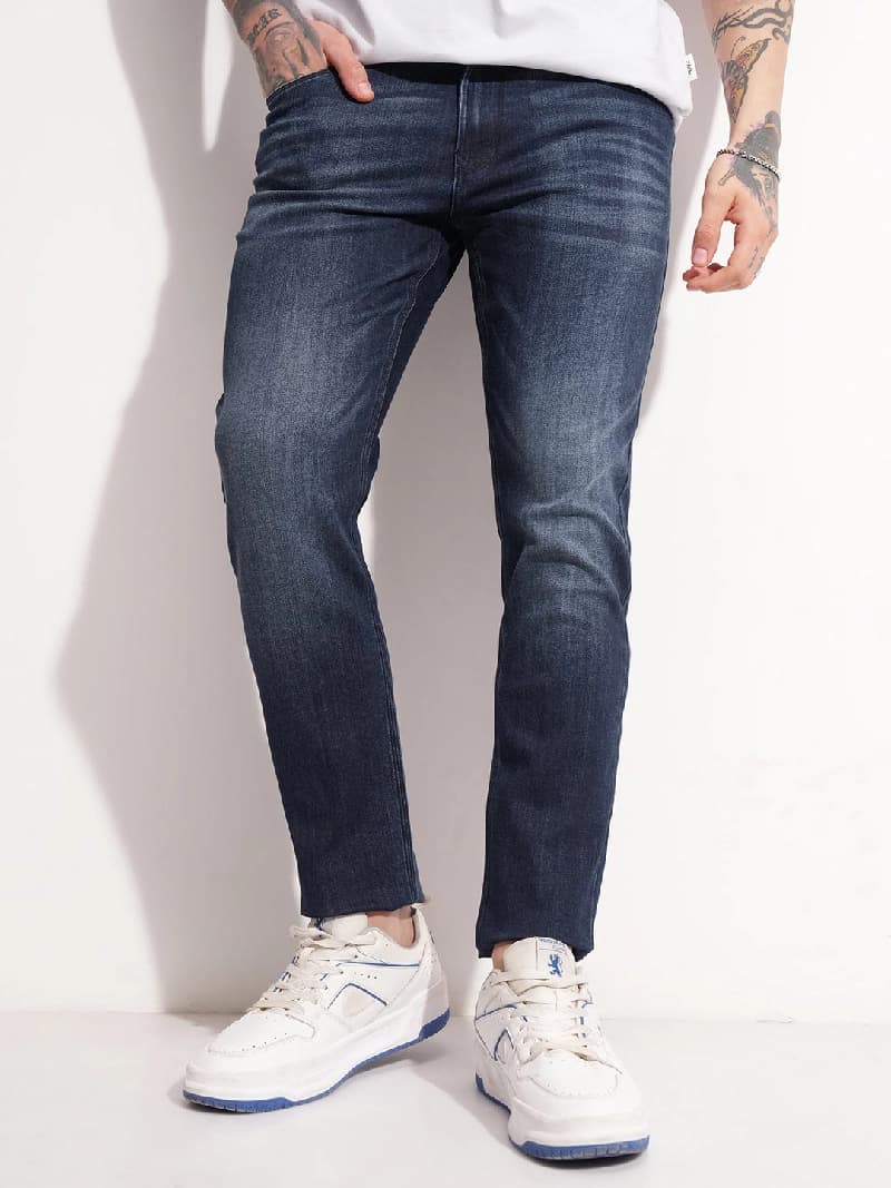 Men's Blue Casual Solid Slim Fit Jeans