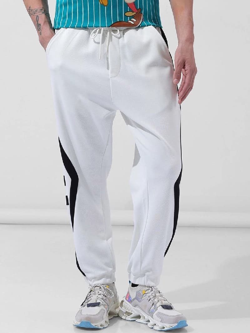 Men's White Casual Self-Design Regular Fit Jogger