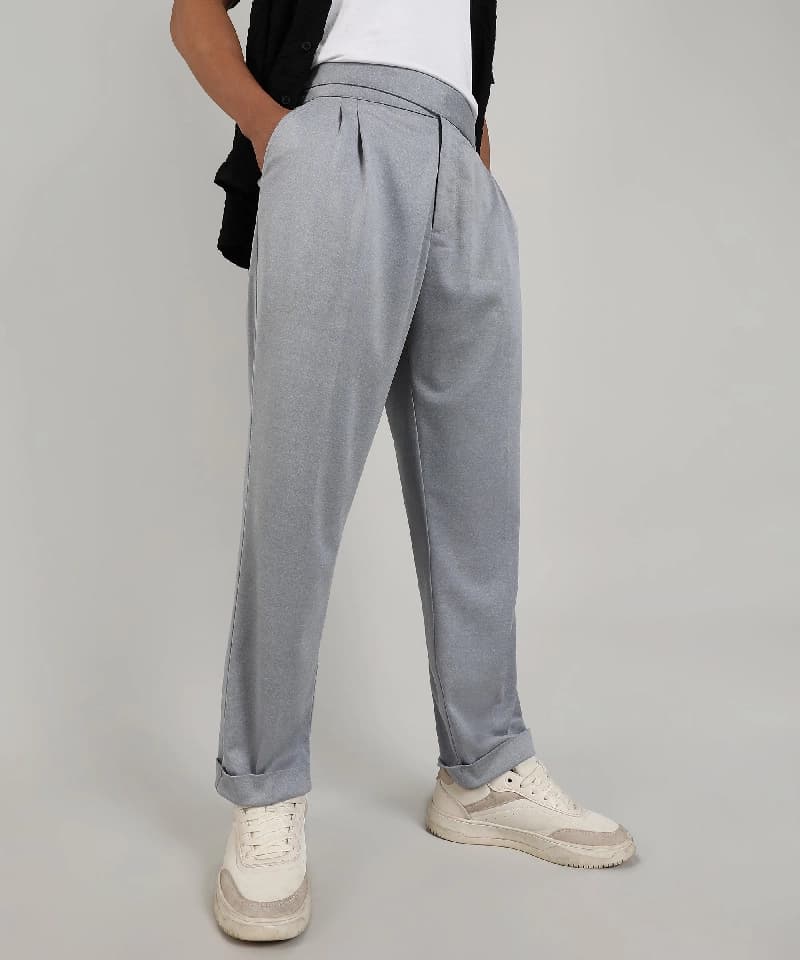Men's Grey Casual Solid Trouser