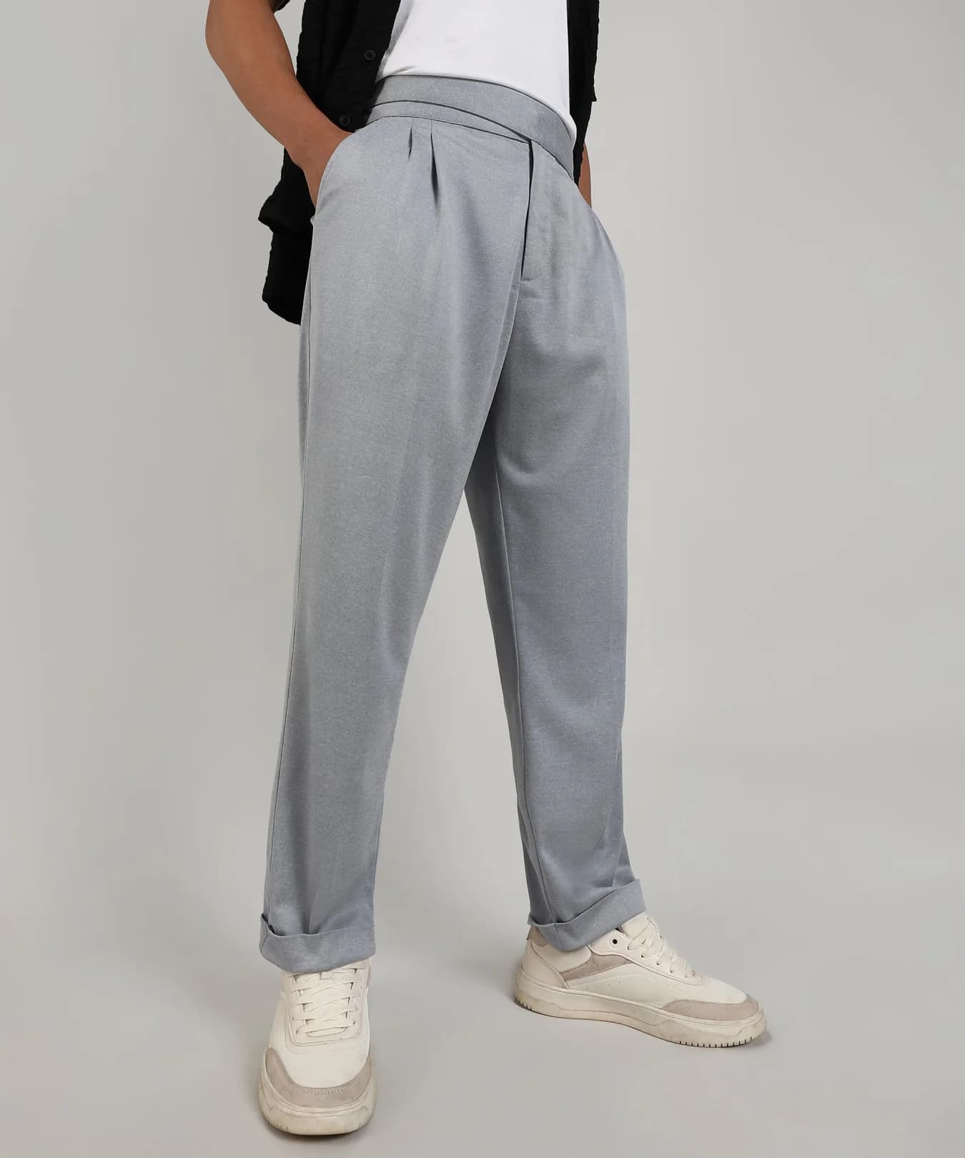 Men's Grey Casual Solid Trouser
