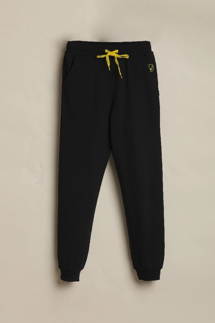 Boys Black Casual Solid Tapered Fit Joggers
