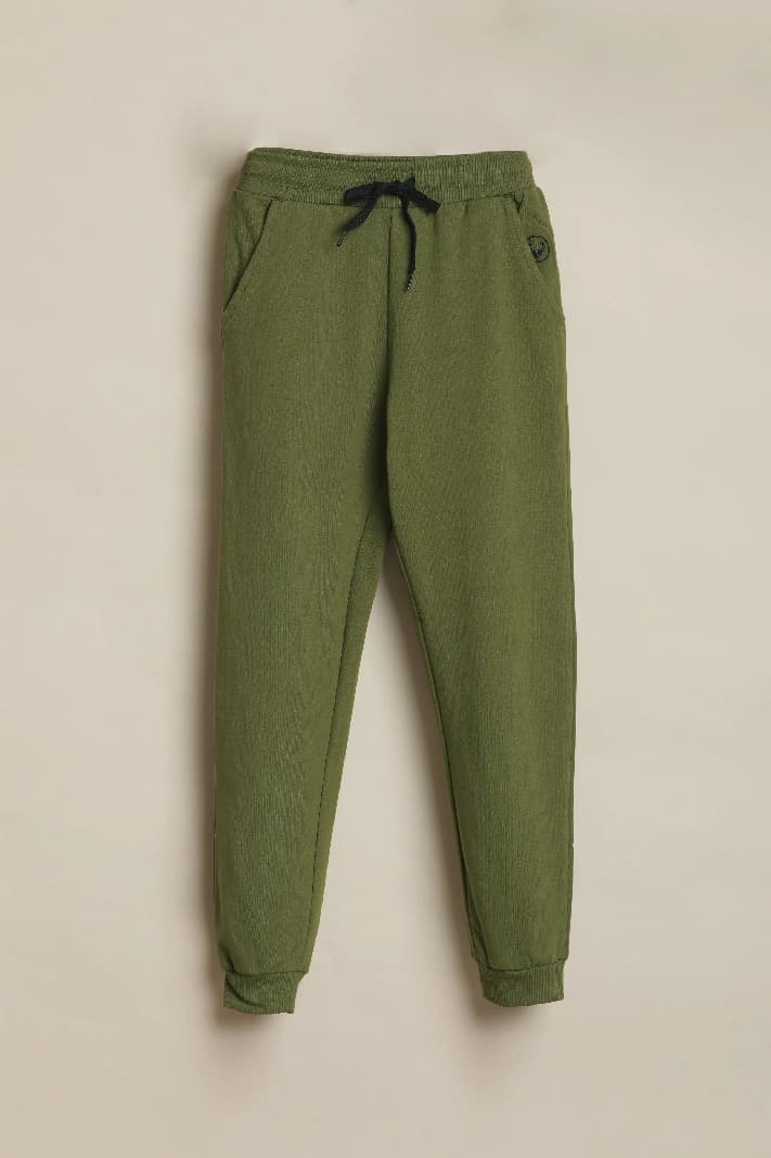 Boys Green Casual Solid Tapered Fit Joggers