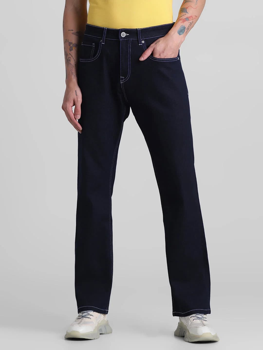 Men's Blue Casual Solid Bootcut Fit Jeans