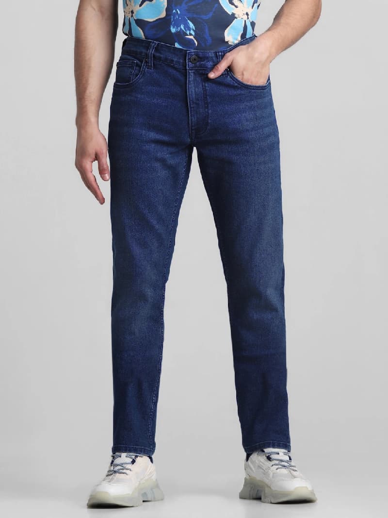 Men's Blue Casual Solid Slim Fit Jeans