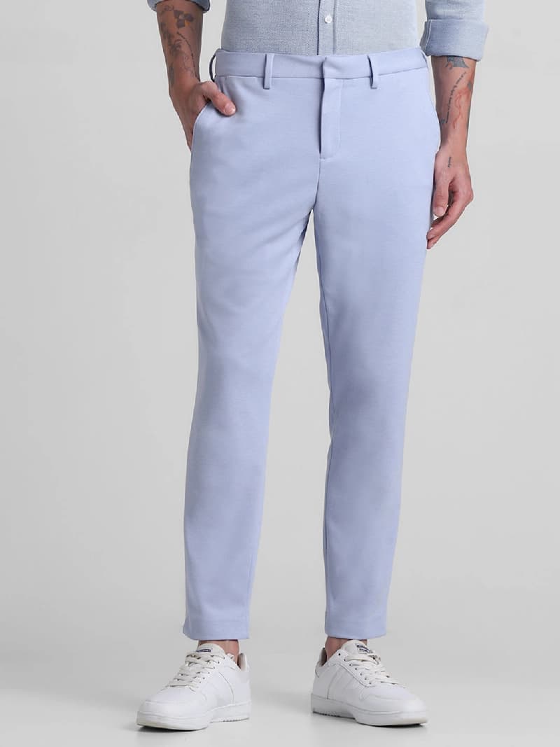 Men's Blue Casual Solid Slim Fit Trouser