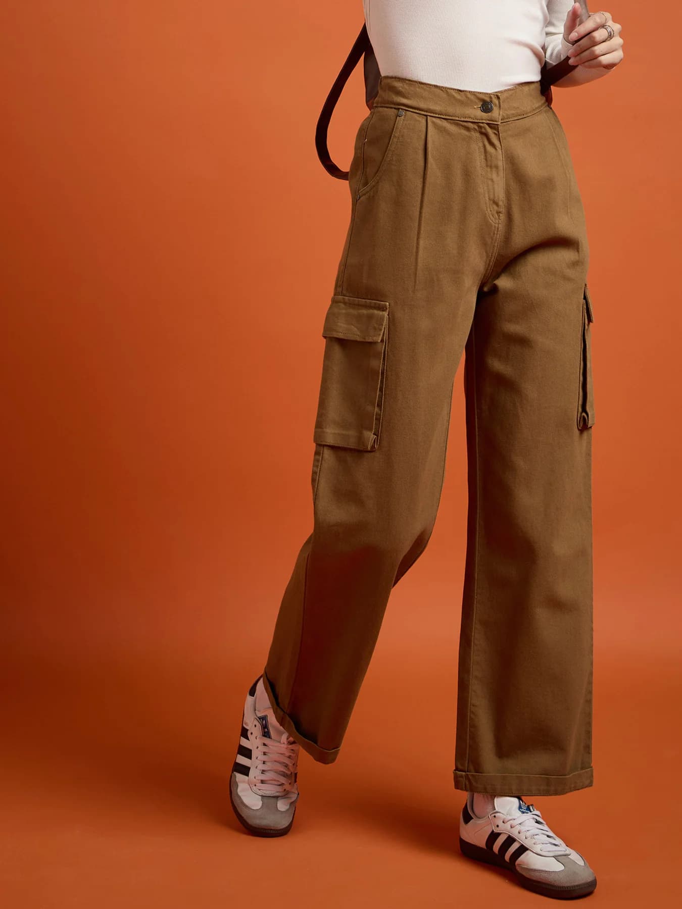 Women's Brown Casual Straight Fit Cargo