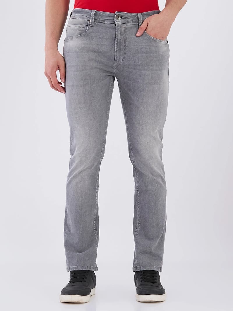 Men's Grey Casual Solid Straight Fit Jeans