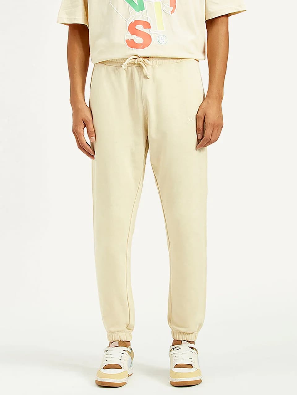Men's Beige Casual Printed Regular Fit Jogger