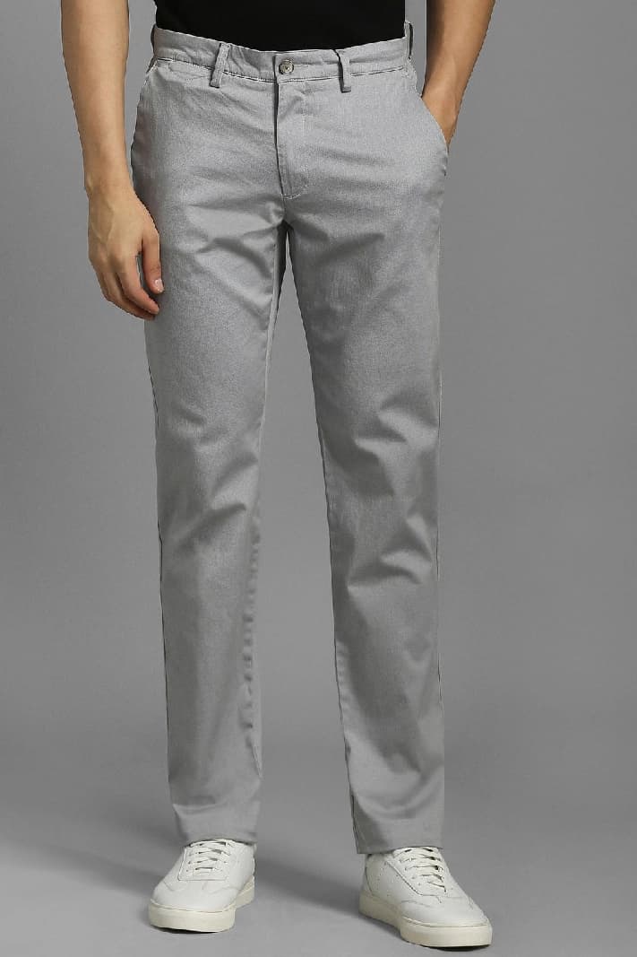 Men's Grey Casual Solid Slim Fit Trouser