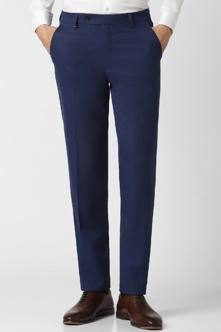 Men's Navy Formal Solid Slim Fit Trouser