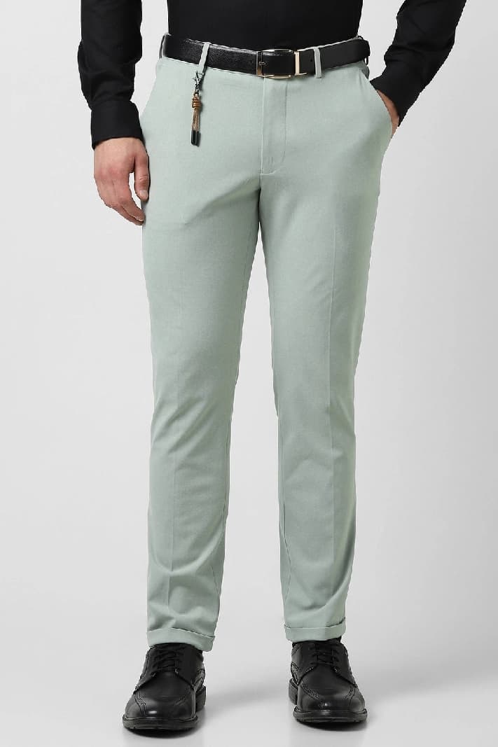 Men's Green Formal Solid Straight Fit Trouser