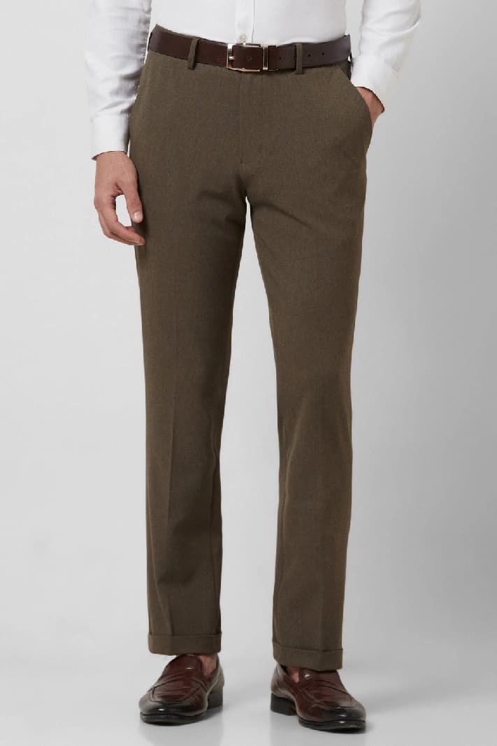 Men's Brown Formal Solid Straight Fit Trouser