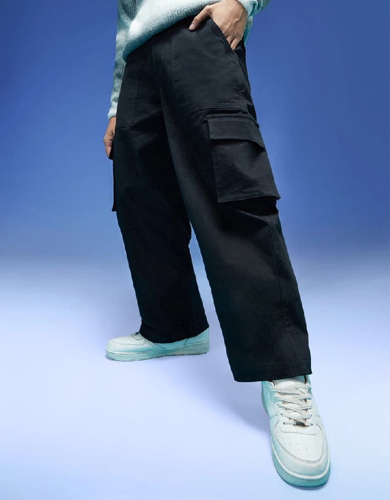 Men's Black Casual Solid Baggy Fit Cargo