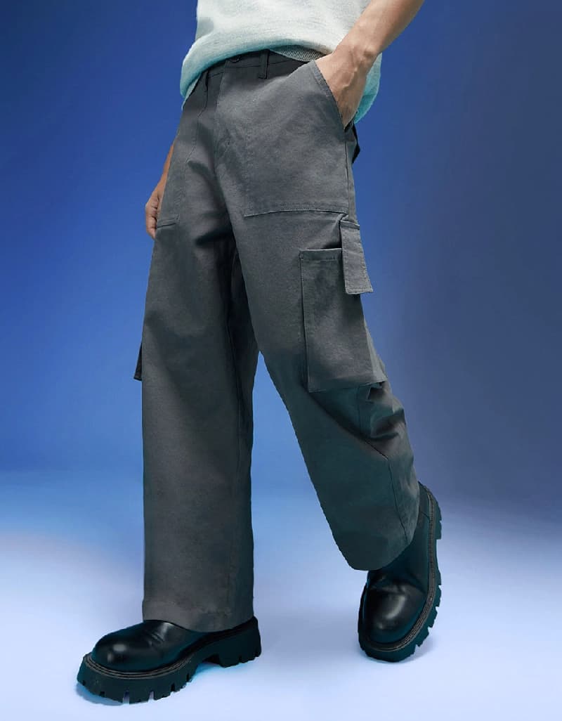 Men's Grey Casual Solid Baggy Fit Cargo