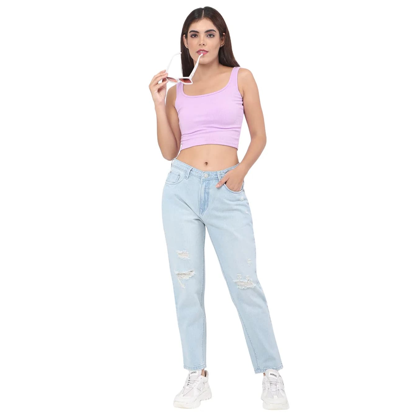Women's Blue Casual Solid Tapered Fit Jeans
