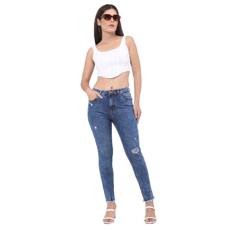 Women's Blue Casual Solid Slim Fit Jeans