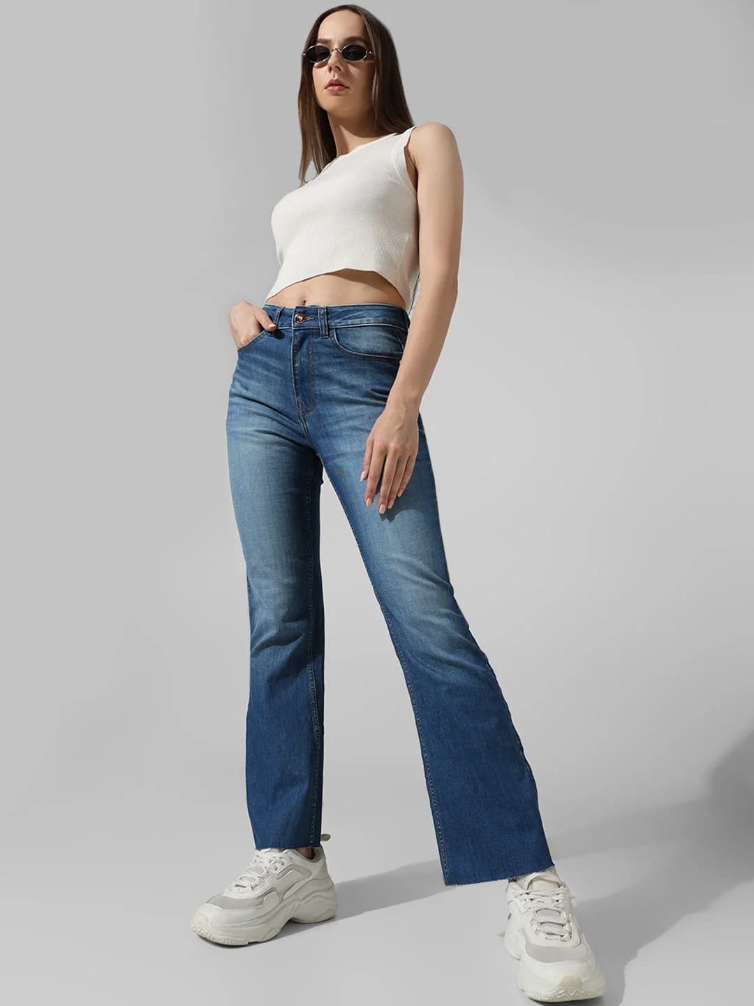 Women's Blue Casual Solid Bootcut Fit Jeans