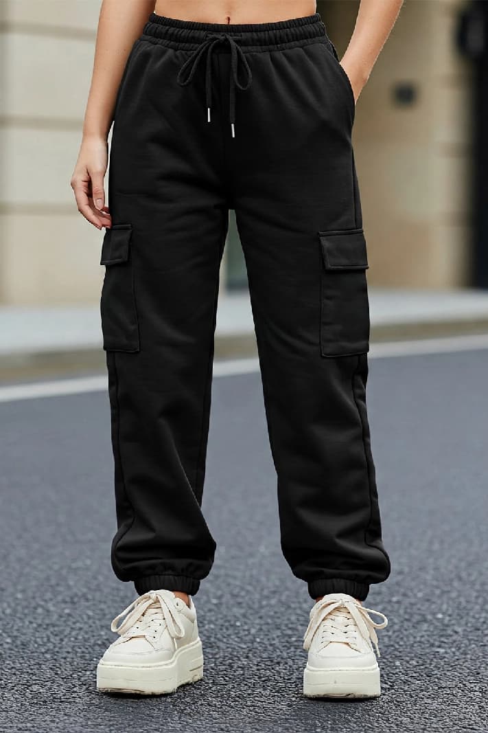 Women's Black Casual Solid Wide Leg Jogger