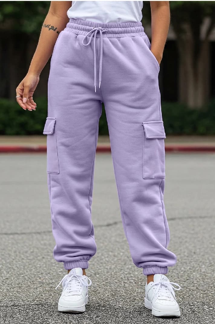 Women's Purple Casual Solid Wide Leg Jogger